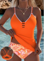 Mid Waisted Paisley Print Orange Tankini Set