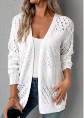 White Tummy Coverage Hollowedout Long Sleeve Cardigan | thumb picture 