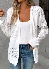 White Tummy Coverage Hollowedout Long Sleeve Cardigan
