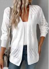 White Tummy Coverage Hollowedout Long Sleeve Cardigan | thumb picture 