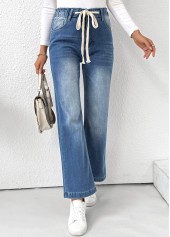 Light Blue Pocket Wide Leg Elastic Waist Pants | thumb picture 