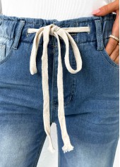 Light Blue Pocket Wide Leg Elastic Waist Pants | thumb picture 