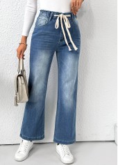 Light Blue Pocket Wide Leg Elastic Waist Pants | thumb picture 