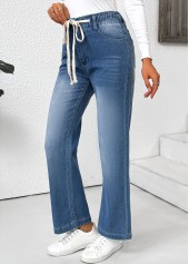 Light Blue Pocket Wide Leg Elastic Waist Pants | thumb picture 