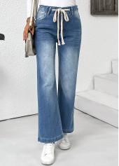 Light Blue Pocket Wide Leg Elastic Waist Pants | thumb picture 