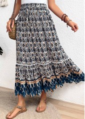 Multi Color Tribal Print A Line Elastic Waist Skirt