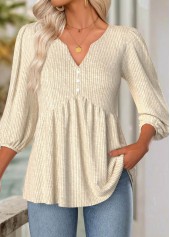 Beige 3/4 Sleeve Split Neck Blouse