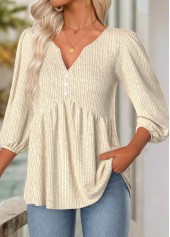 Beige 3/4 Sleeve Split Neck Blouse | thumb picture 