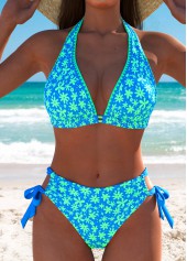 Low Waisted Ditsy Floral Print Blue Bikini Set