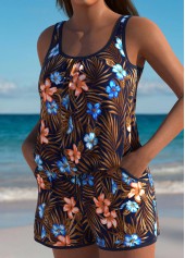 Floral Print Dark Coffee One Piece Swimwear | thumb picture 
