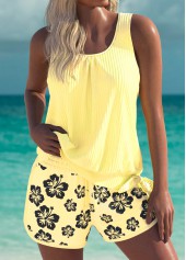 Mid Waisted Floral Print Light Yellow Tankini Set | thumb picture 