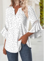 Multi Color Polka Dot 3/4 Sleeve Split Neck Blouse | thumb picture 