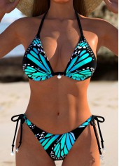 Low Waisted Butterfly Print Blue Bikini Set