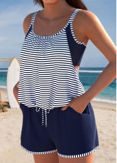 Striped Pocket Navy One Piece Swimwear
