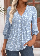 Light Blue Polka Dot 3/4 Sleeve V Neck Blouse | thumb picture 