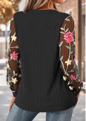 Black Floral Print Long Sleeve Asymmetrical Neck Blouse | thumb picture 
