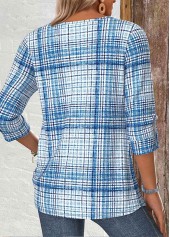 Light Blue Plaid Long Sleeve Split Neck Shirt | thumb picture 