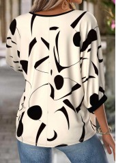 Beige Geometric Print 3/4 Sleeve Round Neck Blouse | thumb picture 