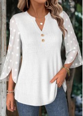 White 3/4 Sleeve Split Neck Blouse | thumb picture 