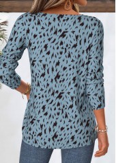 Dusty Blue Geometric Print Long Sleeve T Shirt | thumb picture 