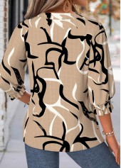 Light Camel Geometric Print 3/4 Sleeve Split Neck Blouse | thumb picture 