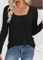 Black Long Sleeve Square Neck T Shirt | thumb picture 