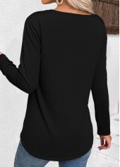 Black Long Sleeve Square Neck T Shirt | thumb picture 