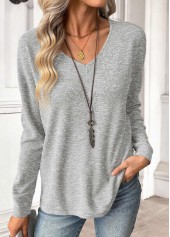 Light Grey Long Sleeve V Neck T Shirt | thumb picture 
