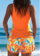 Mid Waisted Leaf Print Orange Tankini Set | thumb picture 