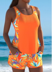 Mid Waisted Leaf Print Orange Tankini Set | thumb picture 