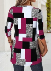Dark Reddish Purple Geometric Print Long Sleeve Light Cardigan | thumb picture 