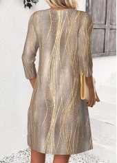 Light Coffee Short 3/4 Sleeve Split Neck Dress | thumb picture 