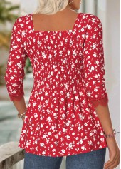 Red Ditsy Floral Print Long Sleeve Square Neck Blouse | thumb picture 