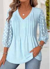 Light Blue 3/4 Sleeve V Neck Blouse