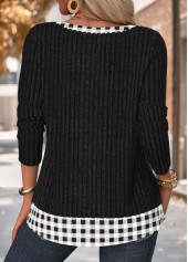 Black Plaid Long Sleeve Round Neck T Shirt | thumb picture 