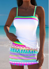 Mid Waisted Geometric Print Multi Color Tankini Set | thumb picture 