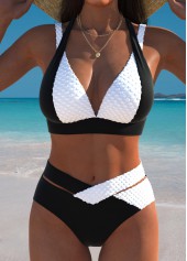 Criss Cross Contrast Black Bikini Set