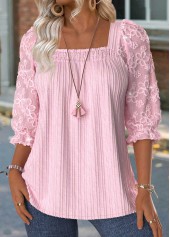 Light Pink 3/4 Sleeve Square Neck Blouse