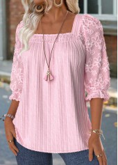 Light Pink 3/4 Sleeve Square Neck Blouse | thumb picture 