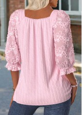 Light Pink 3/4 Sleeve Square Neck Blouse | thumb picture 