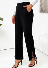 Black Pocket Straight Leg Elastic Waist High Waisted Pants | thumb picture 