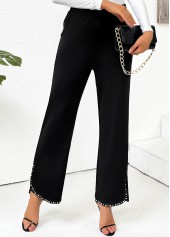 Black Pocket Straight Leg Elastic Waist High Waisted Pants | thumb picture 