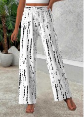 White Geometric Print Wide Leg Elastic Waist Pants