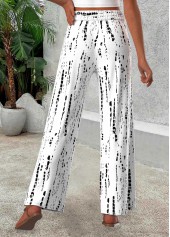 White Geometric Print Wide Leg Elastic Waist Pants | thumb picture 