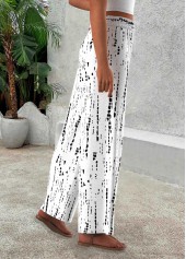White Geometric Print Wide Leg Elastic Waist Pants | thumb picture 