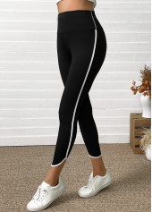 Black High Waisted Capri Elastic Waist Leggings | thumb picture 