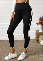 Black High Waisted Capri Elastic Waist Leggings | thumb picture 