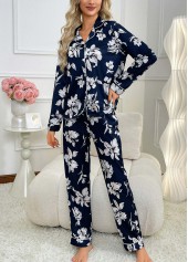 Navy Floral Print Long Sleeve Lounge Top and Pants | thumb picture 