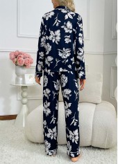 Navy Floral Print Long Sleeve Lounge Top and Pants | thumb picture 