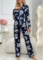 Navy Floral Print Long Sleeve Lounge Top and Pants | thumb picture 